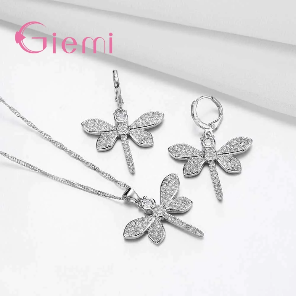 Женское ожерелье из серебра 925 пробы с подвеской в виде стрекозы|set dragonfly|earrings sethoop