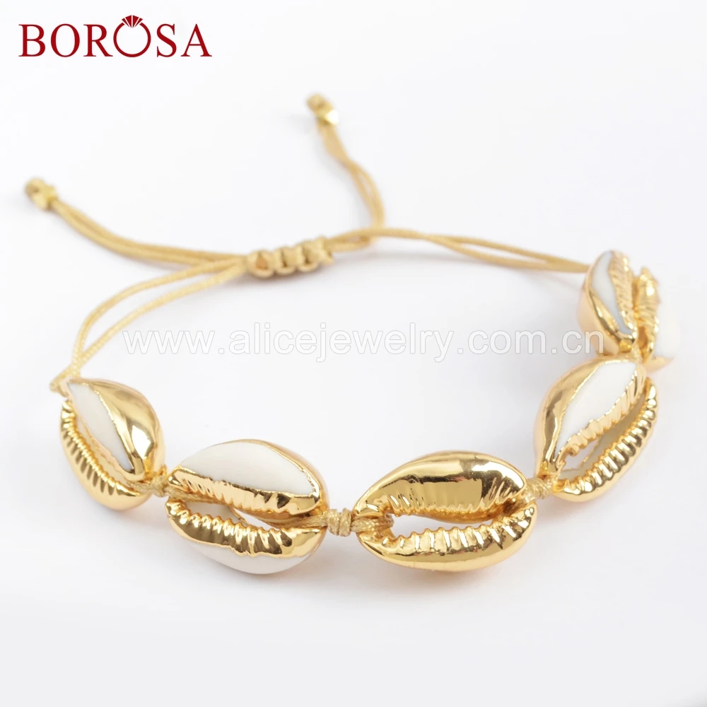 

BOROSA 5pcs Pure Handmade Five Narural Cowrie Shell Charms Bracelets with Adjustable Rope Women Bracelet for Wholesale HD0016