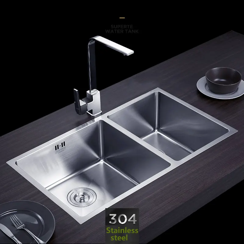 мойка Ручной работы кухня раковина Из Нержавеющей стали матовый двойной чаша