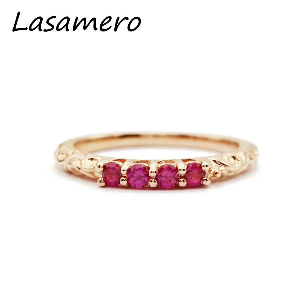 LASAMERO Art Deco 0.20CTW круглый вырезанный рубин имитация 4 камней 925 пробы розовое золото