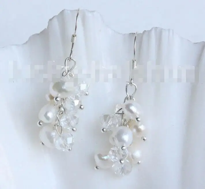 Оптовая цена настоящий виноград барокко белый жемчуг Кристалл Висячие Серьги 925ss