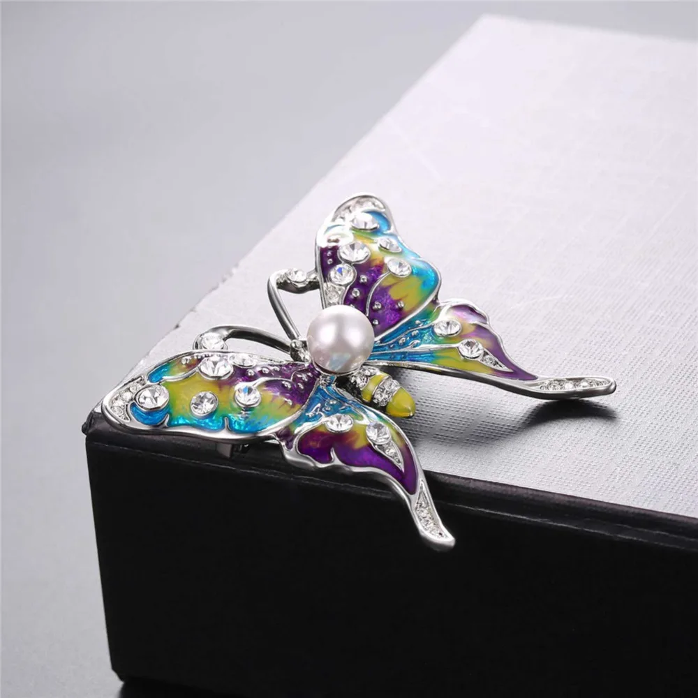 Брошь в виде бабочки с длинным хвостом золотистая/серебристая | Украшения и