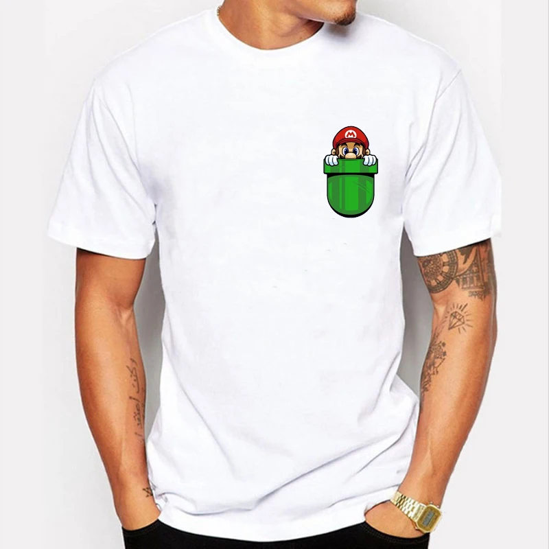 Мужская футболка 2016 забавная с Марио внутри вашего кармана летняя брендовая
