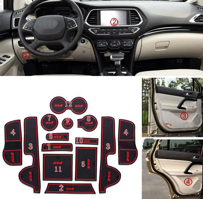 Car Anti-Dirty Pad Door Groove Gate Slot Cup Armrest Storage Anti-Slip Mat For GAC Trumpchi GS4 2015 2016 |