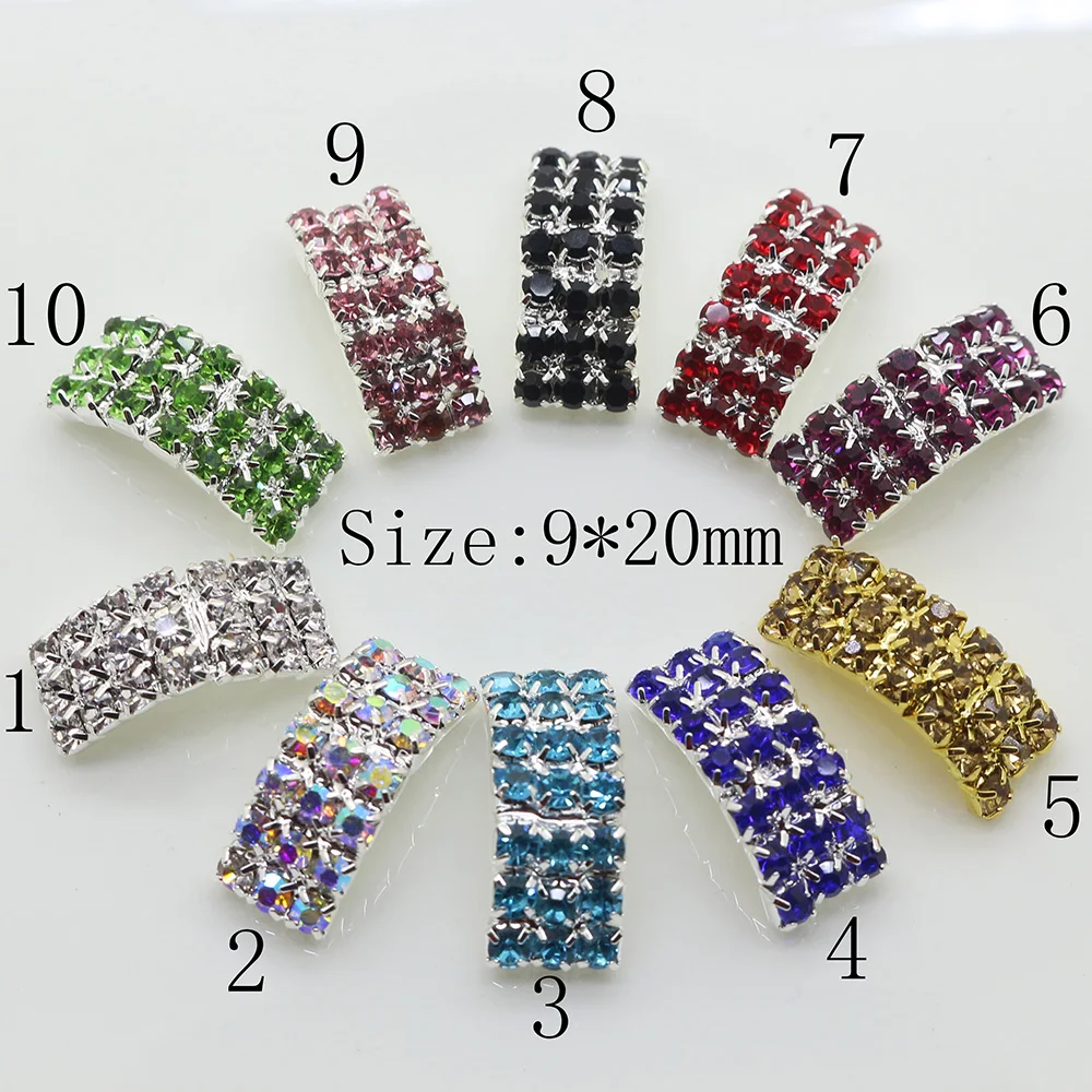 

10Pcs/Set 20mm Arched Rhinestone Buckles Diamond Buttons Plated Square Invited To Wedding Ribbon Slider Free Shipping