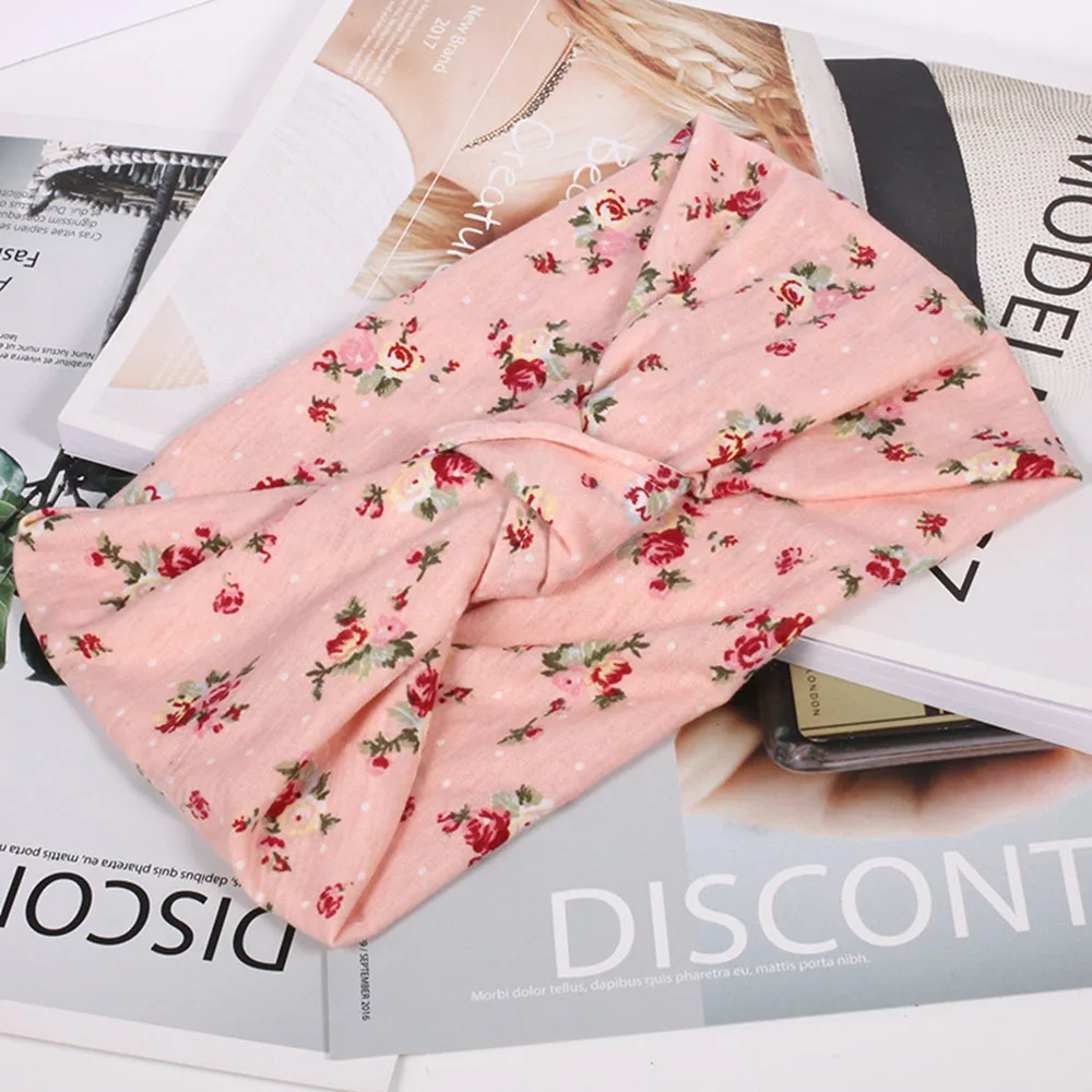 

Women Cotton Print Turban Headband Fashion Cross Headbands For Women Spring Summer Chiffon Hairband Hair Accessories HYC-079