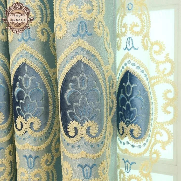 

Blue Style Jacquard Chenille Embroidery Shading Screens Customized Curtains for Living Room Modern Window Valance for Bedroom