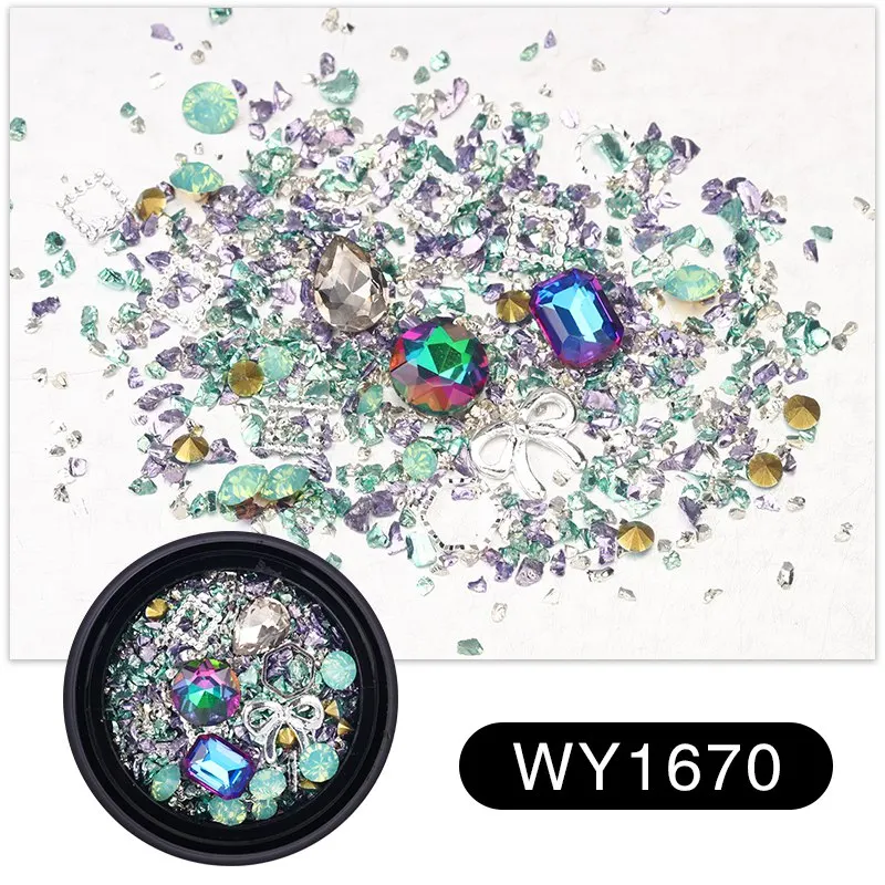 WY1670 Смешанный дизайн Стразы для украшения ногтей аксессуары Крошечные стеклянные стразы для маникюра металлические заклепки для ногтей DIY ювелирные изделия - Цвет: WY1670