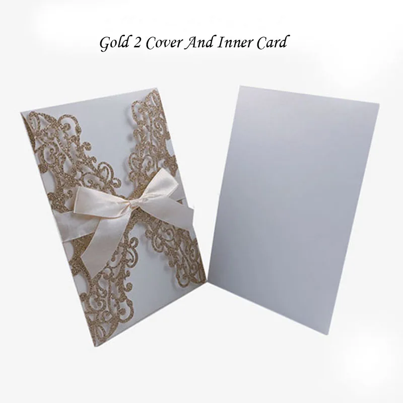 Gold 2 Cover Insert 50 шт синяя Золотая Серебристая блестящая бумага лазерная резка свадебные приглашения карты на заказ для печати с лентой конверт Свадебные украшения - Цвет: Gold 2 Cover Insert