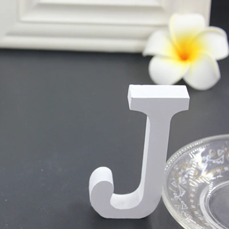 J 8x8cm 3D белая деревянная буква Английский алфавит DIY Индивидуальное Имя Дизайн Искусство ремесло свободно стоящее сердце Свадебный домашний декор - Цвет: J 8x8cm