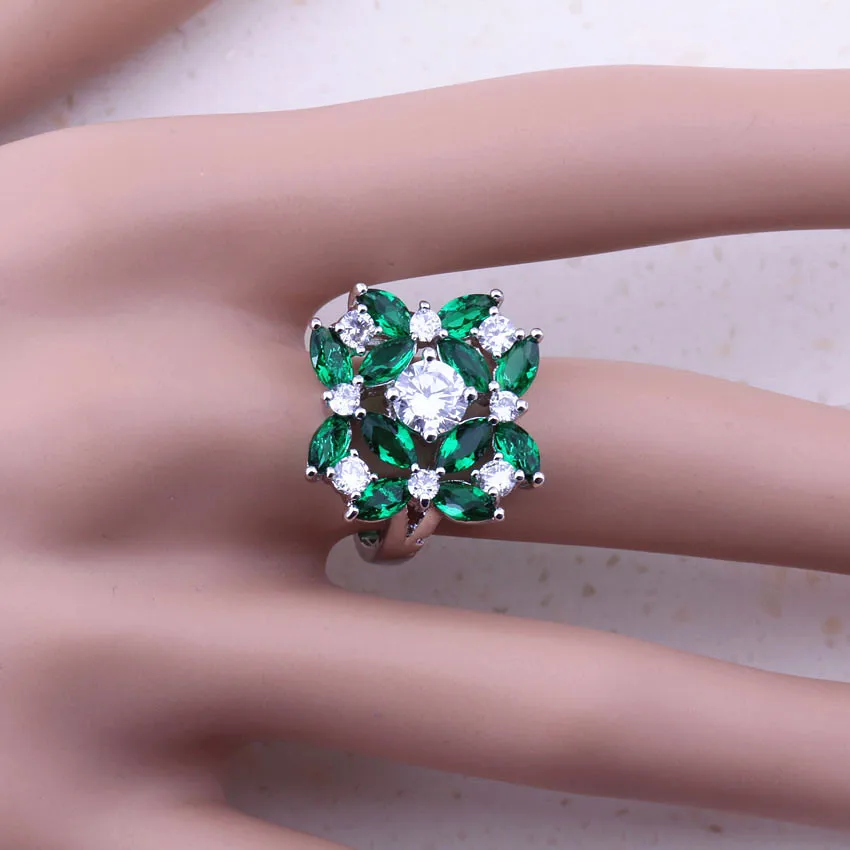 Женский комплект ювелирных украшений Delicate Green Created Emerald AAA CZ 925 пробы модные