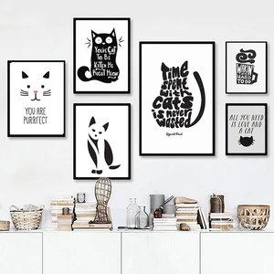 Abstract Cat Quotes Canvas Printings Black and White Animals Posters Prints Nordic Wall Art Pictures for Living Room Home Decor