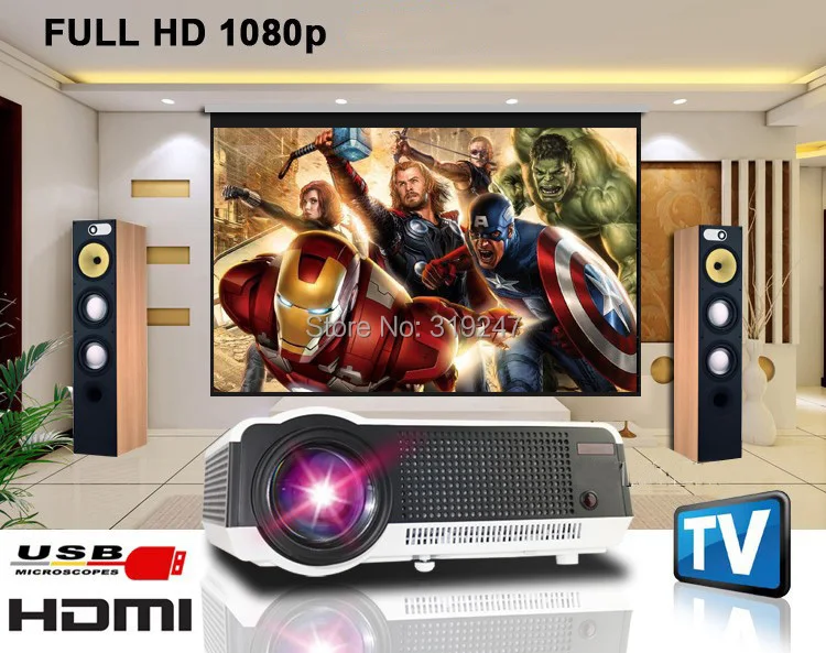 Бесплатная доставка! Светодиодный проектор для цифрового ТВ 5500 лм 1080P Android 4.4.2 Wi