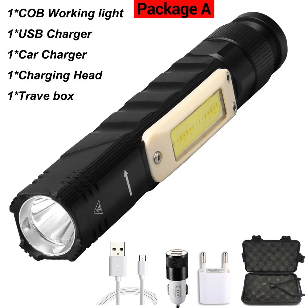 Package A Многофункциональный светодиодный фонарик вращающаяся Рабочая лампа USB Перезаряжаемый светодиодный фонарик с сильным магнитом подходит для кемпинга, езды - Испускаемый цвет: Package A