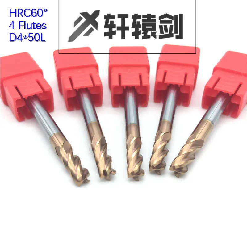 HRC60 4 Флейта D1 50L D1.5 D2 D2.5 D3 D4 5 шт. твердосплавные Уплощенные концевые фрезы с