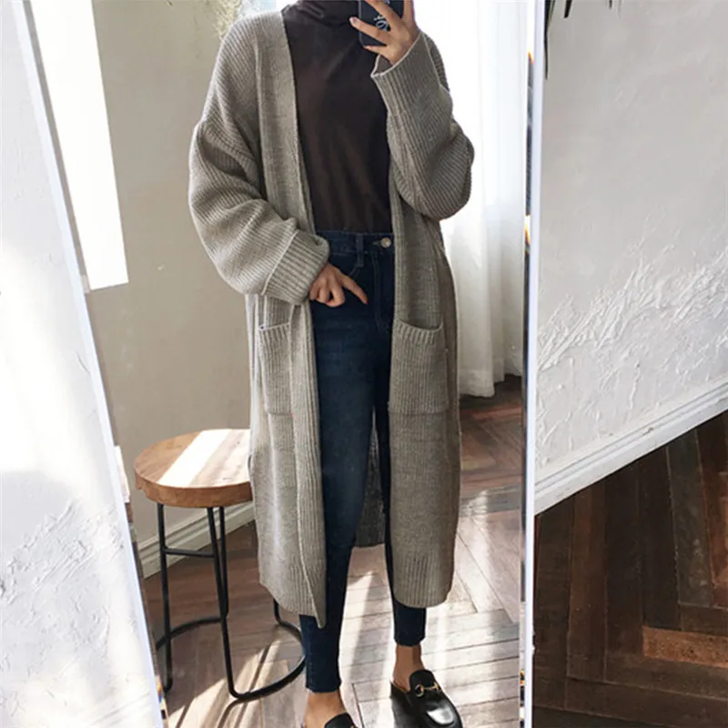 Autumn Winter Long Cardigan Sweater 2019 Casual Sleeve Knitted Pockets Cape Top Lady Loose Jacket Coats |