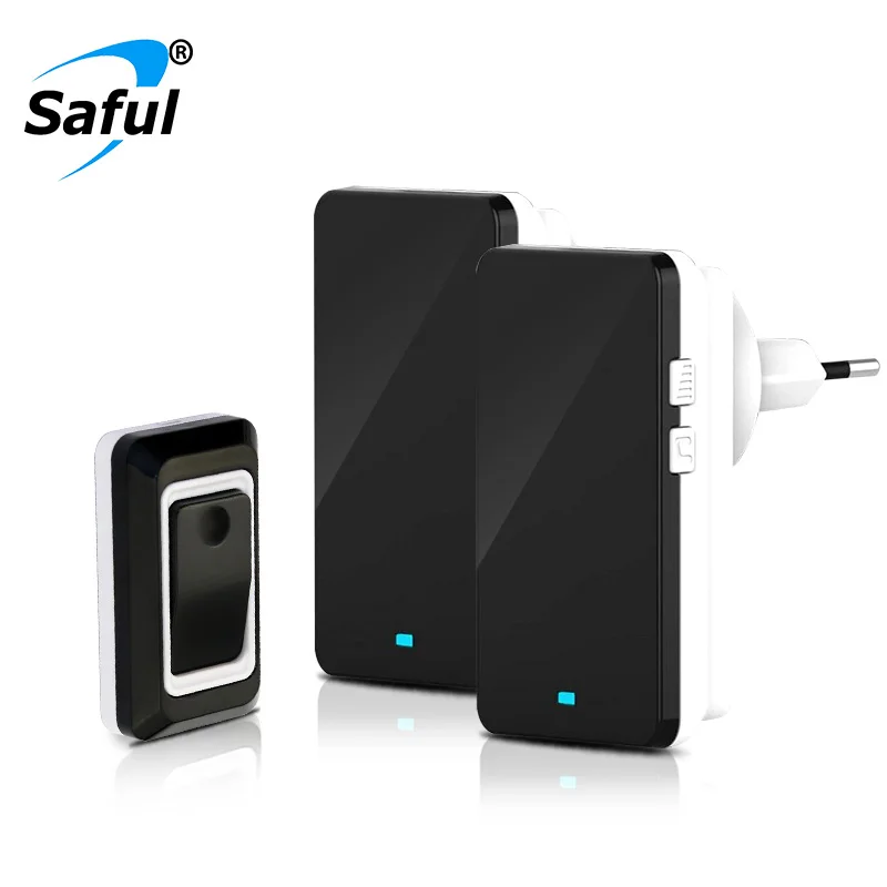 Saful Беспроводной Кнопка Водонепроницаемый черный дверной звонок ЕС plug с 1