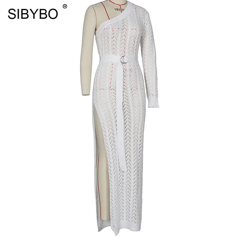 Sibybo трикотажное летнее платье с разрезом от бедра, женское свободное сексуальное длинное пляжное Повседневное платье макси, вечерние платья