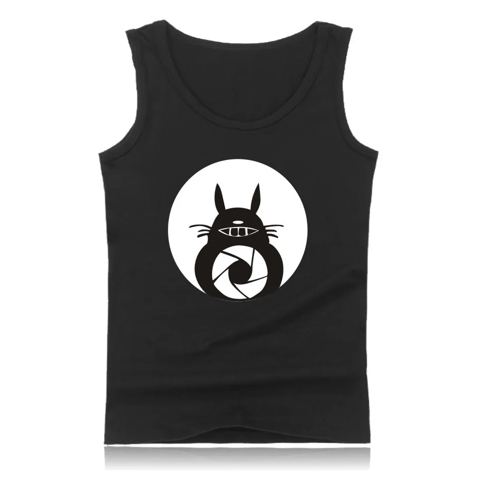 Cartoon Totoro Bodybuilding Tank Tops Men Summer Vest Crewneck Fitness Tank Top Men Hip Hop Cotton Sleeveless Shirt Gym Clothing