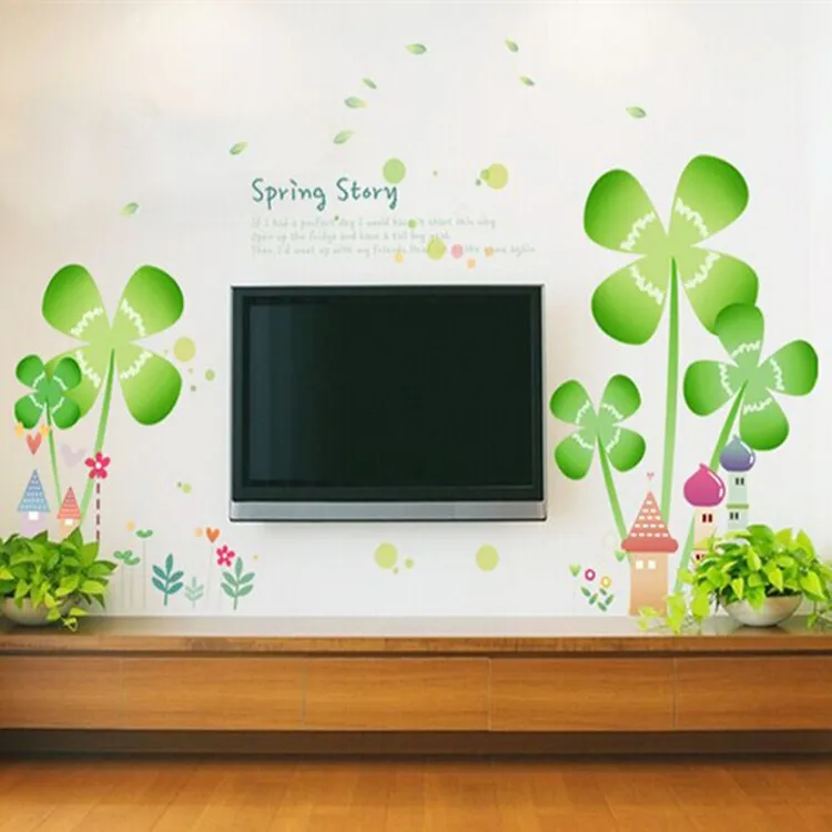 Теплое счастье свежий счастливый клевер DIY стикер стены Съемный зеленая трава