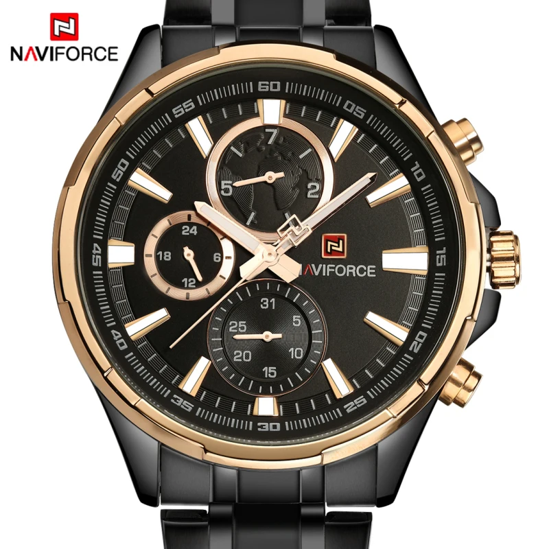Топ бренд класса люкс Naviforce модные мужские часы кварцевые часы мужские спортивные полностью стальные часы мужские светящиеся часы с датой Relogio Masculino