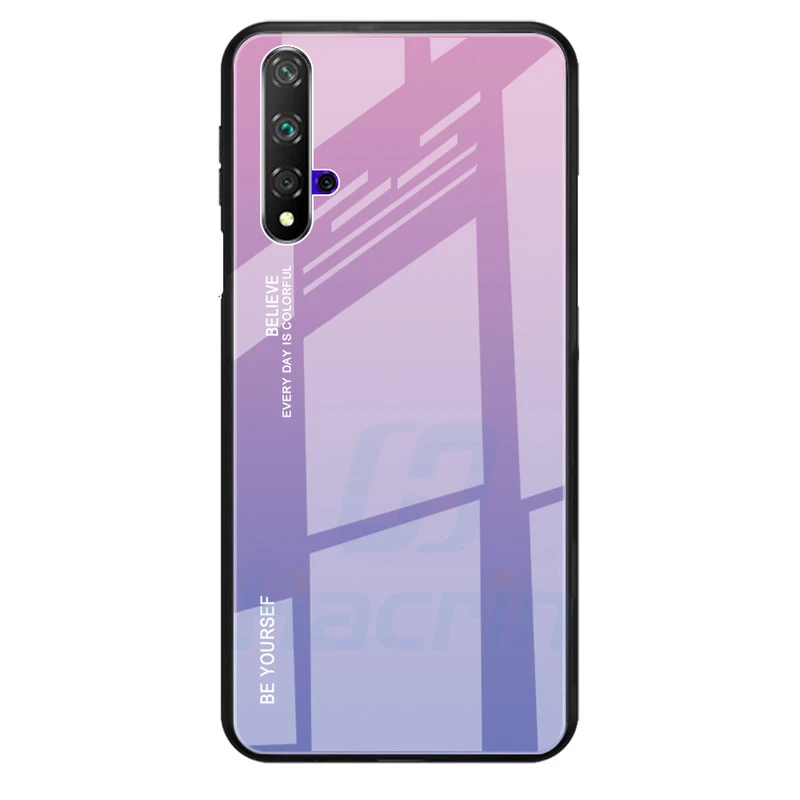 Чехол Hacrin для huawei Honor 20 Pro, чехол из мягкого ТПУ с градиентом, закаленное стекло, бампер, твердая задняя крышка для huawei Honor 20, чехол - Цвет: pink purple