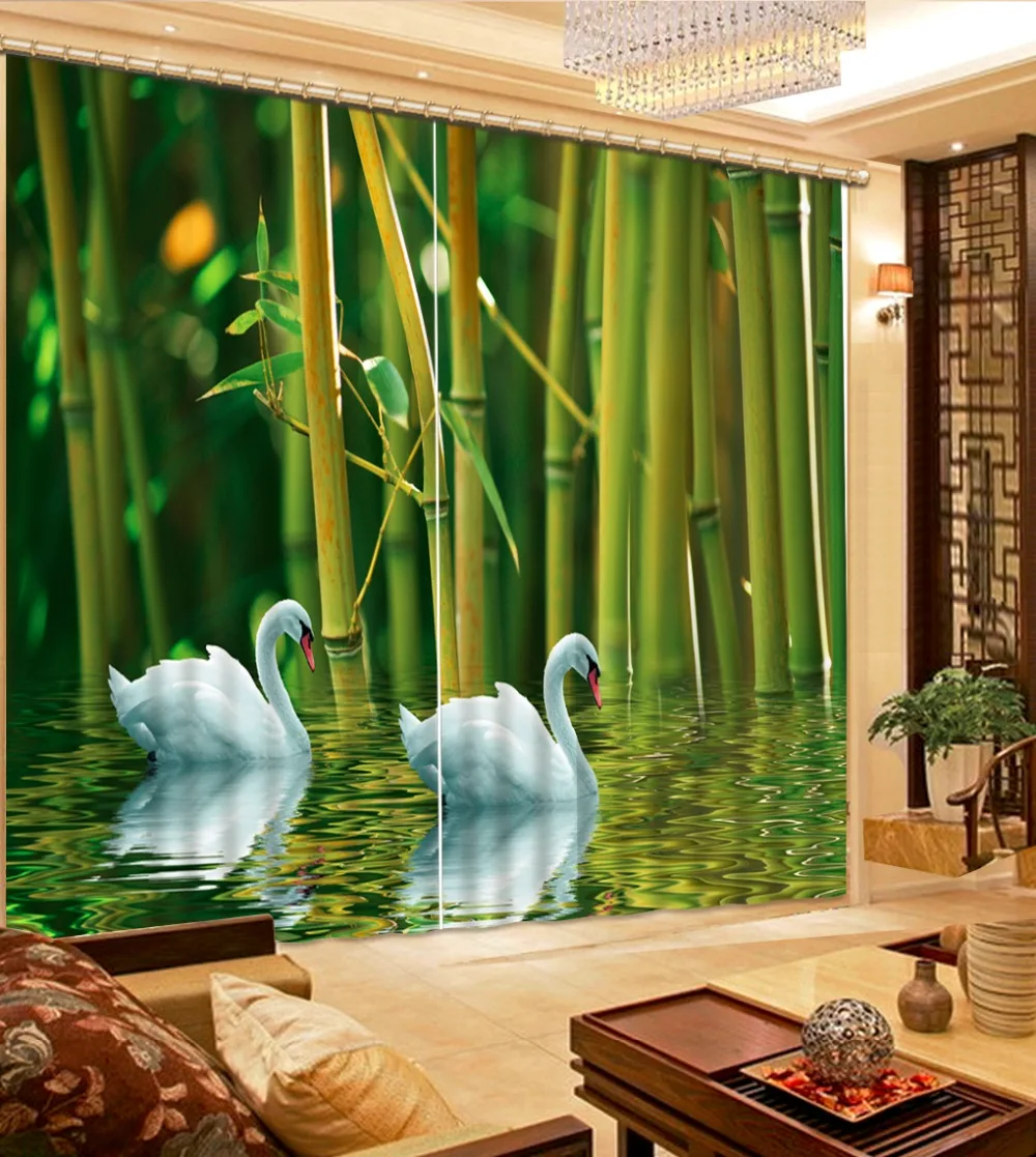 Настроить 3d занавески Лебедь Bamboo звуконепроницаемые шторы фото плотные для