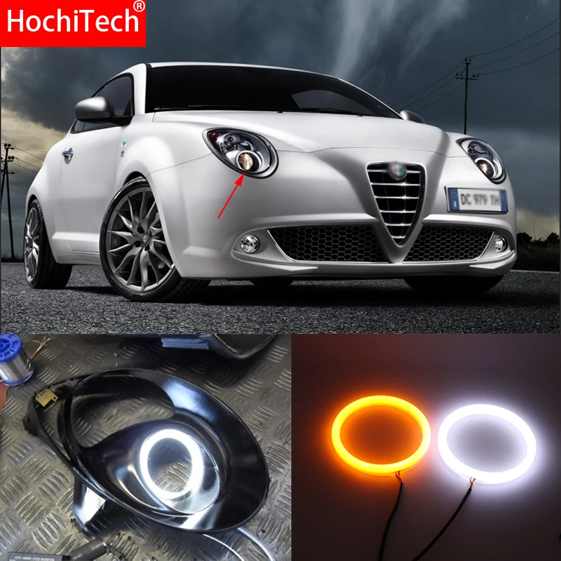 Для Alfa Romeo Mito 2008- белый и янтарный двойной цветной хлопковый светодиодный комплект для ангельских глаз halo Кольцо DRL указатель поворота
