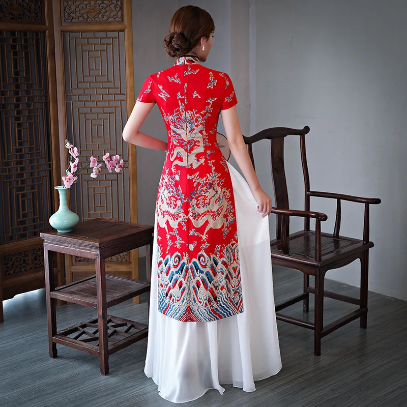 Модное Восточное вечернее платье Ципао для вечерние Aodai элегантное короткое в