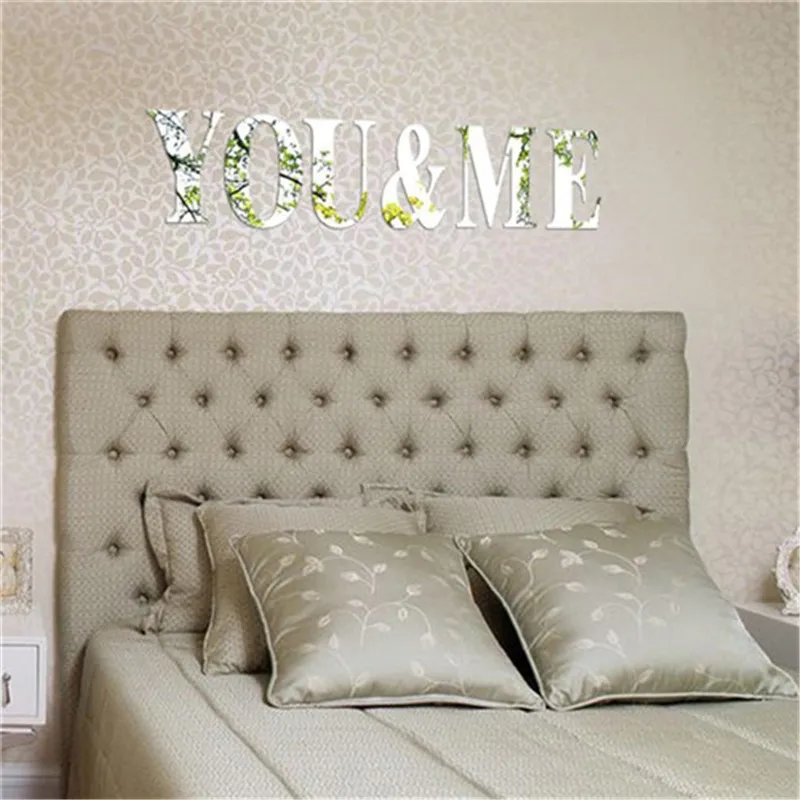 Зеркальные настенные Стикеры украшения из серебра 26 букв наклейка сделай сам