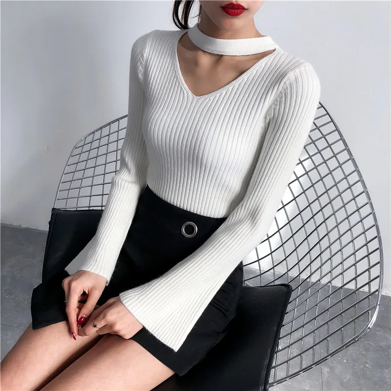 8166 (3 room 8 Row 6) solid color new V collar sleeve knitted sweater 37 | Женская одежда