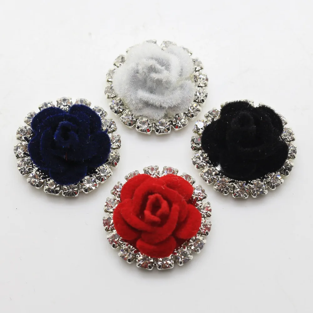 Высокое качество 10 шт нетканые ткани розы пуговицы 2017 серебро горный хрусталь