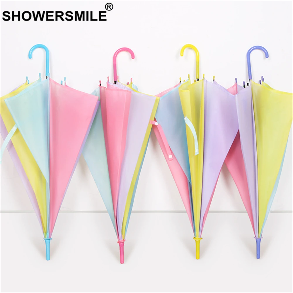 SHOWERSMILE разноцветный зонтик детский прозрачный с длинной ручкой зонты от дождя