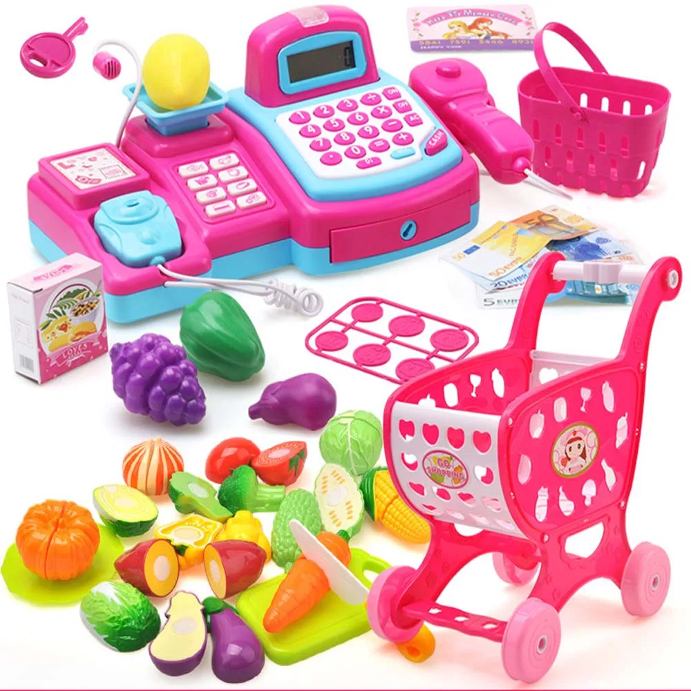 Детский Розовый супермаркет кассовый аппарат для ролевых игр подарок девочки