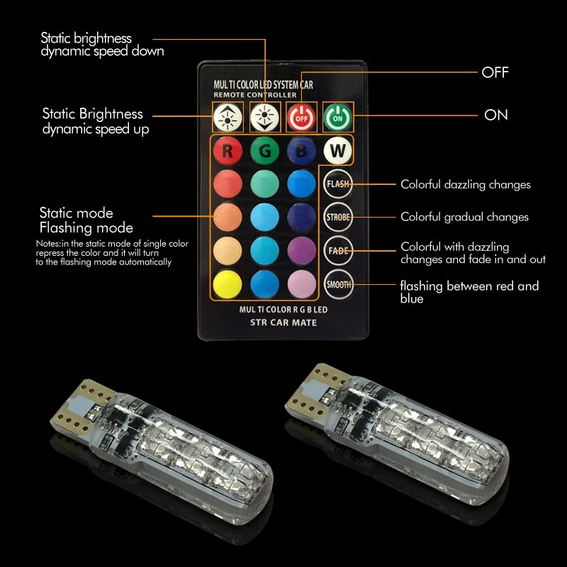 2 шт. T10 W5W 5050 светодиодный DC12V огни автомобиля лампы с сигналами красного зеленого
