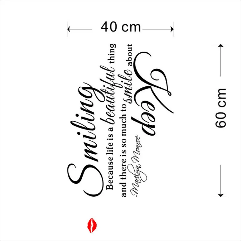 Самостоятельные вырезанные настенные наклейки Классические красные губы Английские короткие слова Письмо Улыбайтесь Жилой дом Декоративная пленка на передачу.