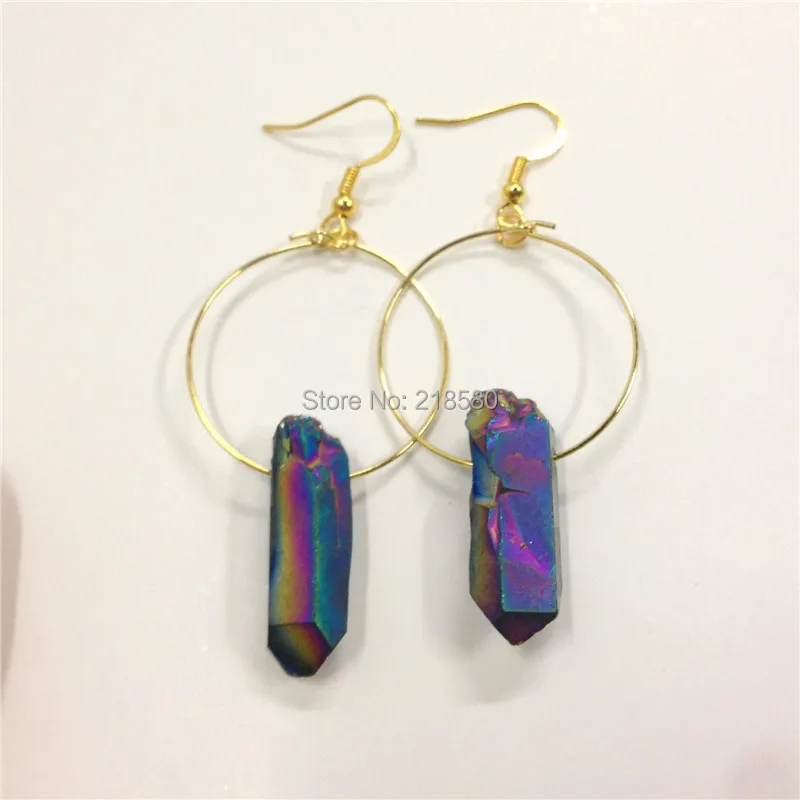 SER-026 ювелирные изделия в стиле бохо радужные титановые кварцевые серьги-кольца