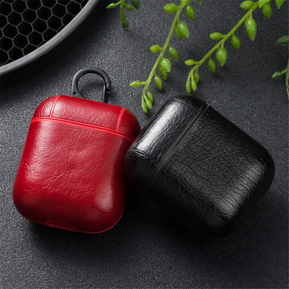 Винтажный чехол-крючок из натуральной кожи для AirPods, матовый чехол для Airpods 1 2, роскошная Защитная сумка для хранения, черный и коричневый цвета, Прямая поставка