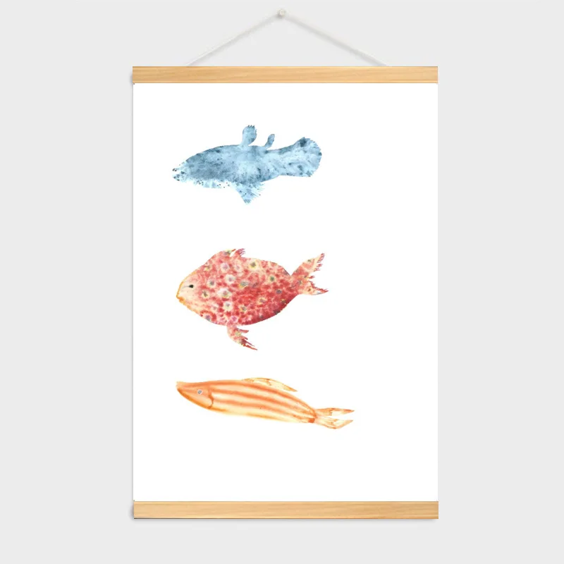 

Cartoon CAT Fish Print Canvas Poster Scroll Painting Wall Picture Wood Frame Home Decor