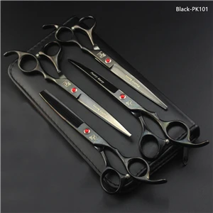 Black-PK101 4 шт./компл. 7 дюймов собака Уход за лошадьми ножницы для собак прямые истончение изогнутые Профессиональные Парикмахерские ножницы - Цвет: Black-PK101