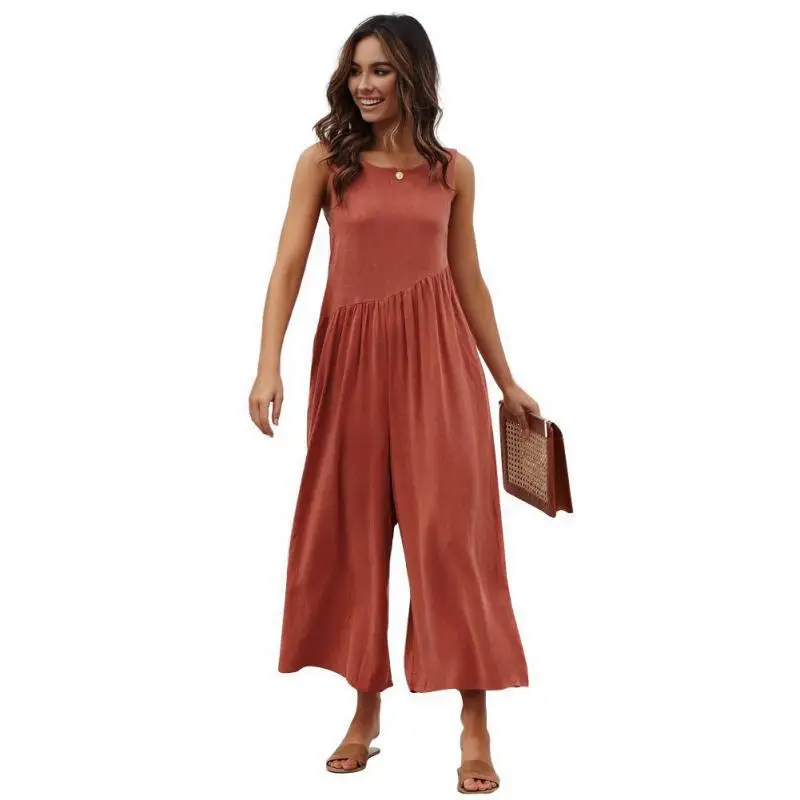 Женский шифоновый комбинезон с жилетом однотонный открытой спиной девятый