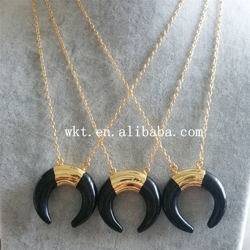Женская цепочка с подвеской уникальная черная в виде полумесяца цвет черный|horn