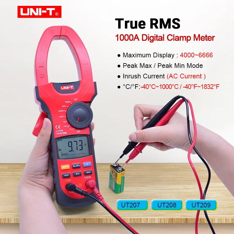 

Цифровой измеритель-зажим UNI-T UT207/UT208/UT209, 1000 А, мультиметр True RMS, измеритель напряжения постоянного и переменного тока, тестер частоты сопроти...