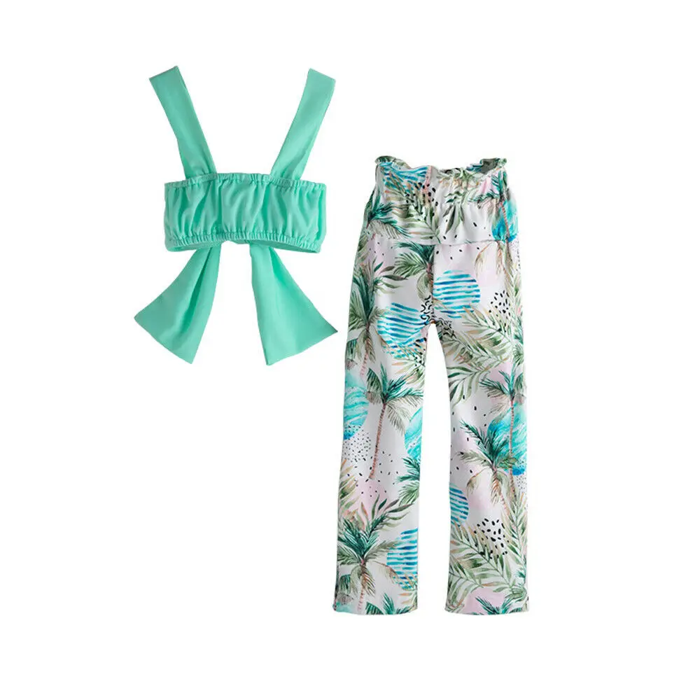 Pudcoco 2019 Brand Cute Fashion Kids Baby Girl Summer Bow-knot Crop Off Shoulder Outfits Tube Top+Floral Pants 2PCS Clothes Set | Детская