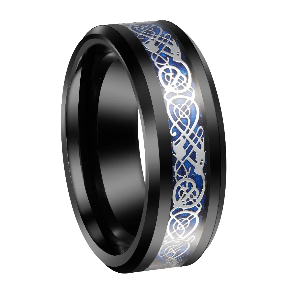 

8mm Tungsten Carbide Rings Sliver/Black/Rose Gold Celtic Dragon Mens Wedding Band Statement Jewelry