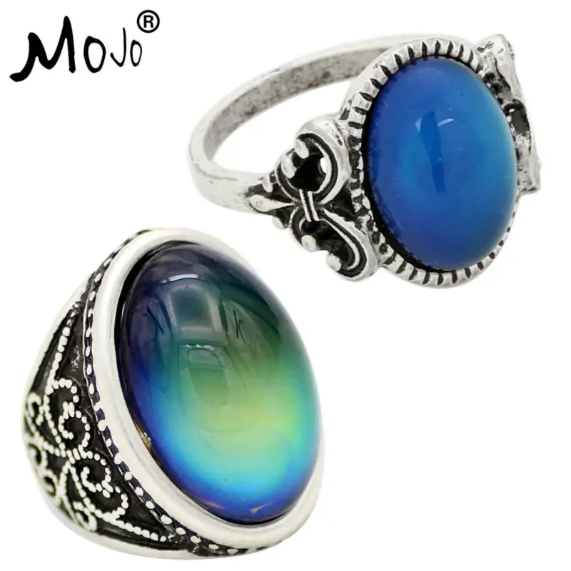 

2PCS Vintage Bohemia Retro Color Change Mood Ring Emotion Feeling Changeable Ring Temperature Control Ring for Women 008-RS052