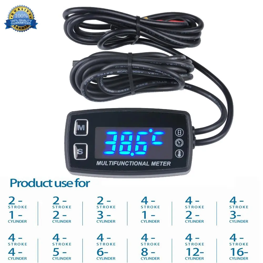 LED Tach/Hour Meter Thermometer Temperature Meter for gasoline marine outboard paramotor trimmer cultivator tiller