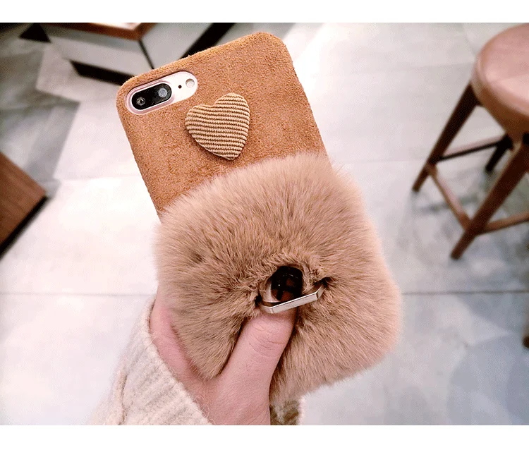 Роскошный мех кролика чехол для iPhone X XS MAX XR 6 6S 7 8Plus 11 Pro MAX Ring Bracket Stand Case Furry Shell TPU плюшевый чехол для телефона