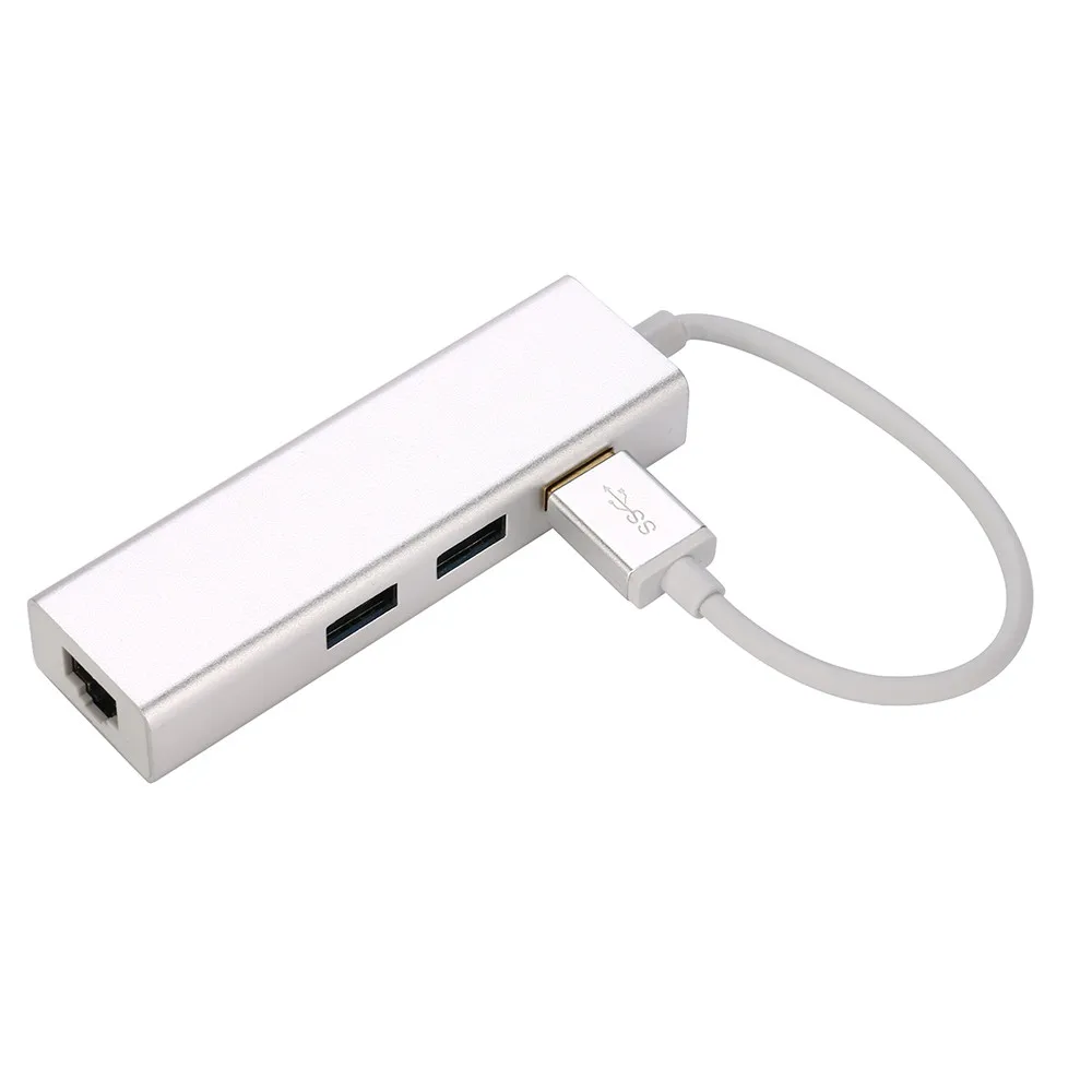 CARPRIE 3-Порты и разъёмы USB 3,0 концентратор и USB 3,0 Rj45 до 10/100/1000 Мбит Fast Ethernet LAN 6J13 Прямая - Цвет: Серебристый