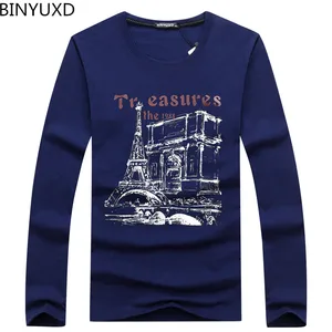 BINYUXD Лидер продаж, новинка, модная брендовая дизайнерская Повседневная футболка из чистого хлопка с длинным рукавом и принтом, Высококачественная Мужская футболка